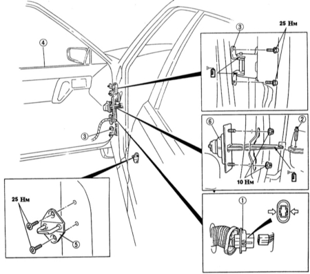 14.18 Снятие и установка/регулировка двери Mazda 323