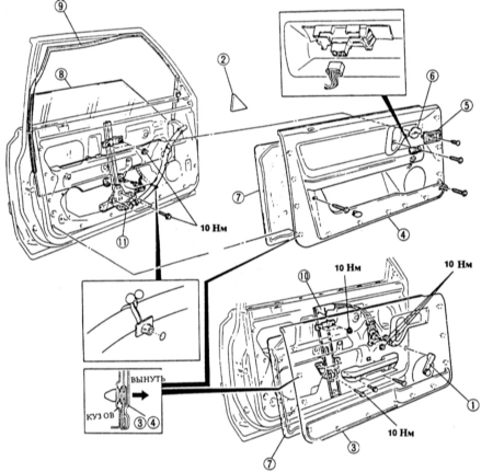 14.19 Обивка двери/стеклоподъемник/стекло двери Mazda 323