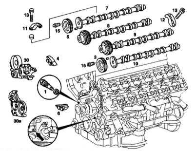 4.6.14 Снятие и установка распределительных валов Mercedes-Benz W140