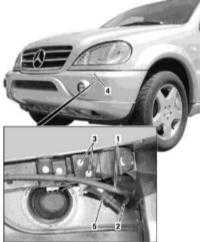 13.4 Снятие и установка выдвижных телескопических сопел фароомывателей Mercedes-Benz W163