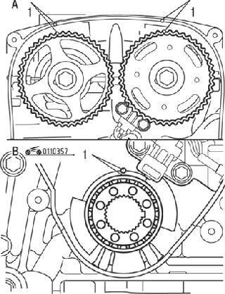 Совмещение установочных меток с указателями на двигателях DOHC