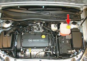 Проверка уровня и доливка охлаждающей жидкости Opel Astra h